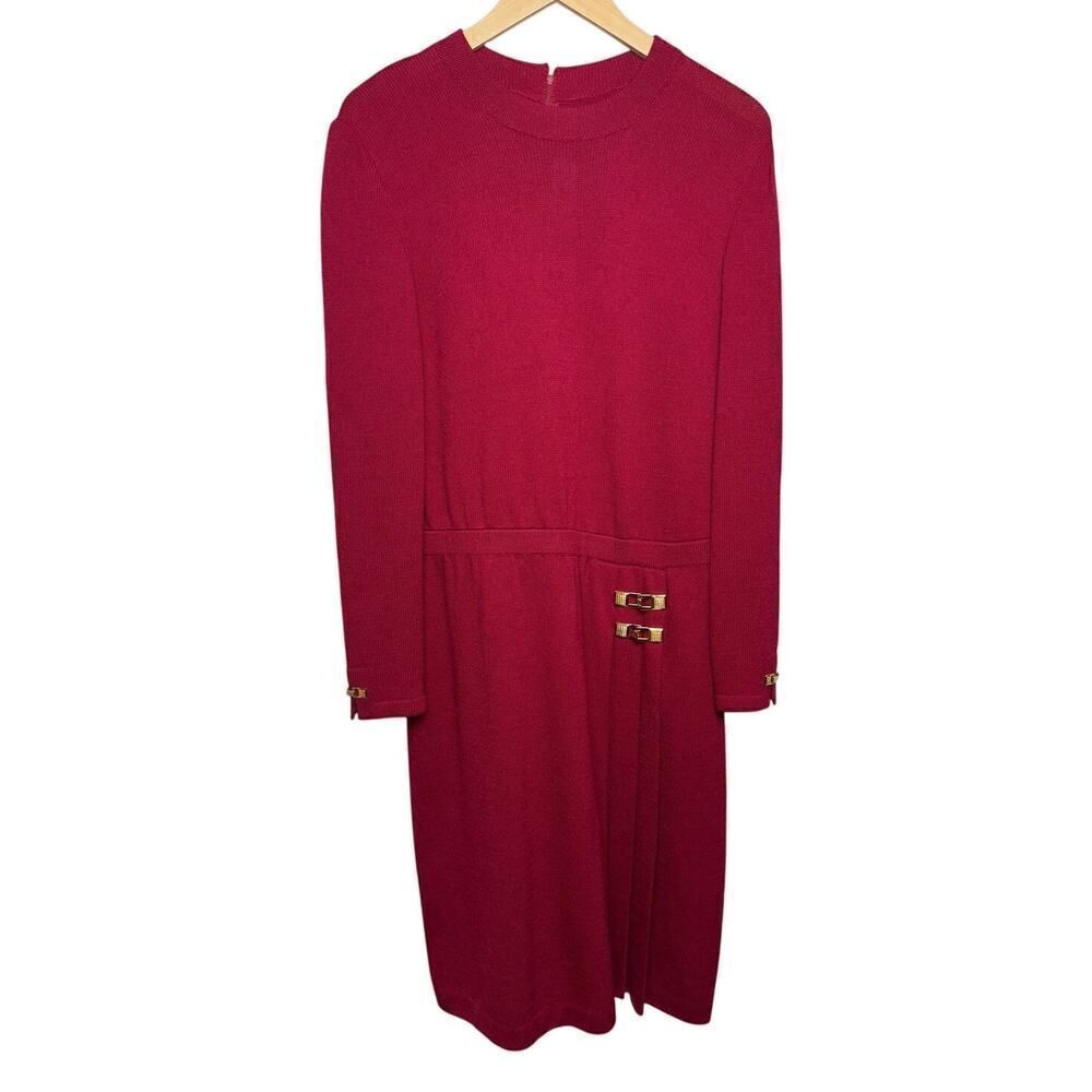 St. John Collection Red Knit Dress with Gold Toned Accents Sz. 10